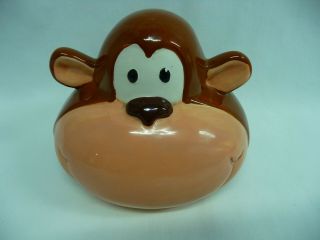 Vintage Hand Painted Brown Ceramic Monkey Face Loose Change Bank Piggy Bank