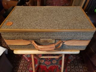 Vintage Hartmann Tweed Leather Lined Luggage Suitcase 21 " Woodbox Good Cond