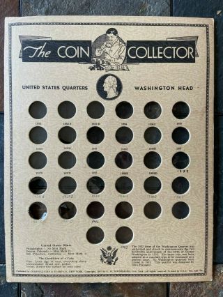 Vintage 1930 Colonial Coin & Stamp Co Collectors Board Quarters Item 4774