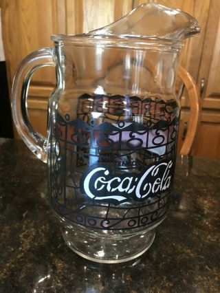 Vintage Libbey Coca Cola Pitcher Stained Glass Style