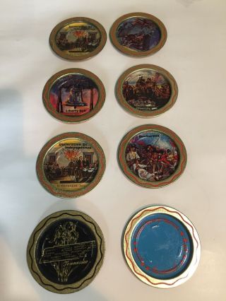 Vintage Tin Metal Drink Coasters United States Of America Bicentennial Set Of 8