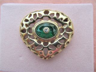Vintage Signed Grosse Decorative Green Stone Cut Out Style Brooch