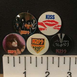 Kiss Rock Band,  Set Of 5 (1970s - 1980s) 1 " Vintage Music Pin - Back Buttons