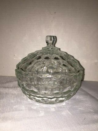 Vintage Fostoria American Clear Cubist Glass Candy Dish With Lid