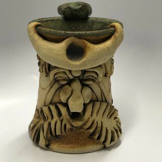 Vintage 1975 Stoneware Pottery Ugly Mug Funny Face Signed Great Detail & Glaze