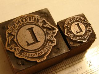 Vintage Printers Block - Logos - Lions International Club Pair