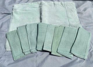 Vintage Linen Table Cloth And 8 Cloth Napkins In Green Mgo
