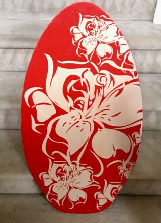Vintage Hawaiian Skim Boogie Board Orange Flowers Retro Surf