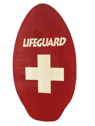 Vintage Classic Lifeguard Wood Skimboard Boogie Board Red And White Cross Strand