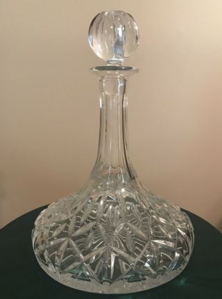 Vintage Decanter Large Lead Crystal Flat Bottom Ship Decanter With Stopper Euc
