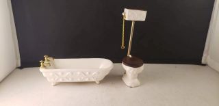 Dollhouse Miniature Reveesline Porcelain Bathtub & Toilet Made In Japan Vintage