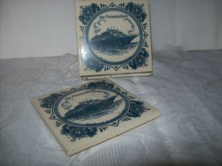 Two Blue& White Ceramic Tiles From " The Prinsendam - Holland America Line "