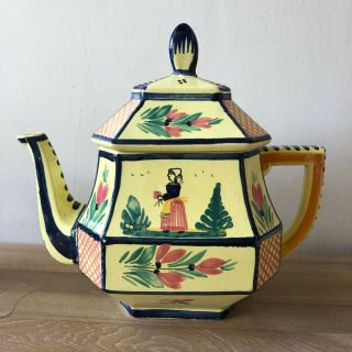 Lovely Hb Quimper Vintage Yellow Teapot