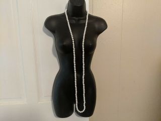 Vtg Miriam Haskell Necklace 58 " Long Opera White Glass Bead Midcentury Signed