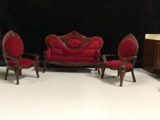 Miniature Doll House Furniture Red Victorian Style Couches And Chairs