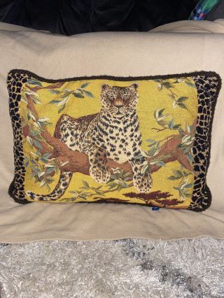 Vtg Ashford Court Tapestry Leopard Throw Pillow Safari Africa Theme