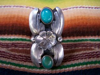 Old Pawn Vintage Sterling Silver Native American Turquoise Flower Ring 6