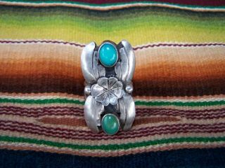 Old Pawn Vintage Sterling Silver Native American Turquoise Flower Ring 6 2
