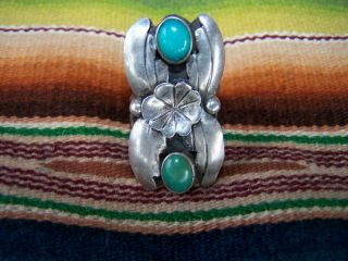 Old Pawn Vintage Sterling Silver Native American Turquoise Flower Ring 6 3