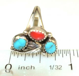 VINTAGE SOUTHWESTERN STERLING SILVER TURQUOISE CORAL 3/4 