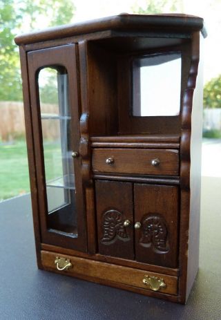 Vintage Miniature Dollhouse Furniture 1:12 Wood Curio Display Secretary Cabinet