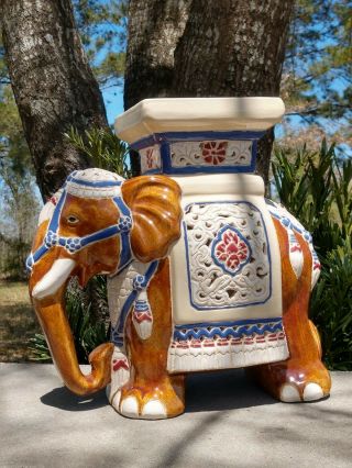 Vintage Glazed Ceramic Elephant Plant Stand (red,  White,  Blue,  Hollow,  Pierced)