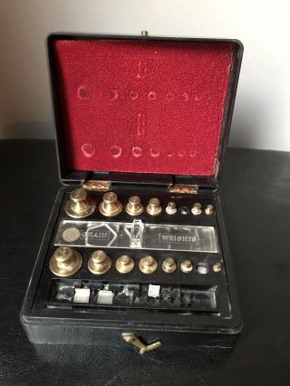 Vintage Ohaus Scale Weight Set Grain & Fractional Weights With Storage Box