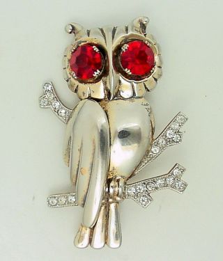 Vintage Sterling Silver Owl Pin Brooch With Rhinestones 27 Grams 6169