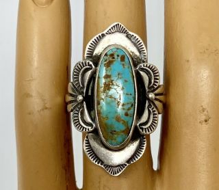 Vintage Old Pawn Navajo Sterling Silver Royston Turquoise Ring Sz 6.  5 (9.  8g)