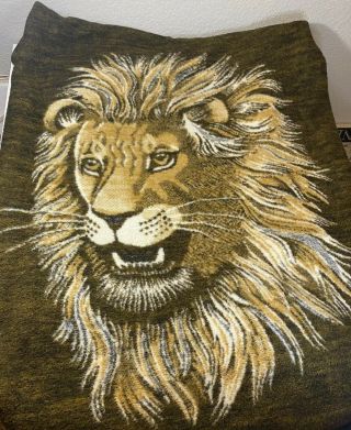 Vintage Biederlack Lion Throw Blanket Reversible 55 " X 55 " Usa