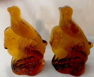 Vintage Pair Viking Glass Dark Amber Bird Figurines - Bookends