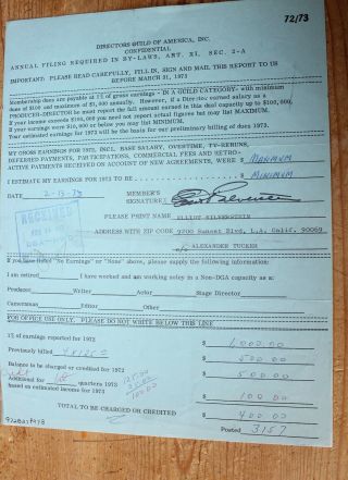 Elliot Silverstein Rare Dga Vintage Contract Hand Signed Autograph 88