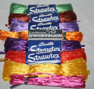 8 Vintage Skeins Strawtex Bucilla Viscose Rayon Multi Colors