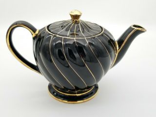 Vintage Sadler Black And Gold Swirl Teapot Made In England With Lid