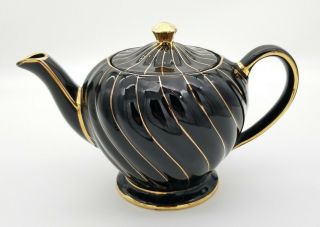 Vintage Sadler Black And Gold Swirl Teapot Made in England with Lid 2