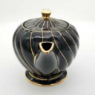 Vintage Sadler Black And Gold Swirl Teapot Made in England with Lid 3