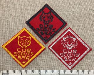 3 Vtg Cub Scout Rank Badge Patches Felt Bsa Boy Scouts Uniform Lion Wolf Bear