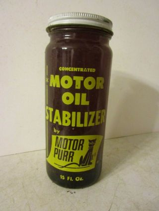 Vintage Advertising Glass Jar Purr Motor Oil Stabilizer 15 Oz.  Estate Find