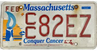 Massachusetts Conquer Cancer License Plate 99 Cent