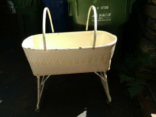 Vintage Wicker Folding Redman Bassinet With Pad Made In America Red - Man