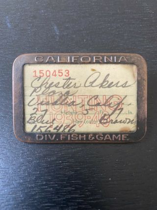 Vintage California Hunting License Division Fish & Game 1939/40 Visalia Californ
