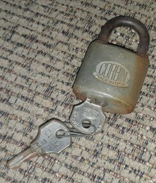 Vtg Antique Aged Corbin Padlock With 2 Keys Brass? Old Made In The Usa