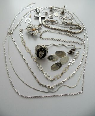 Vintage & Modern 925 Silver Charms Brooch Bracelets Necklaces Ring - Use / Scrap