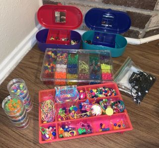 Huge Vintage Lisa Frank And Other Beads Jewelry Necklace Set W/ Containers