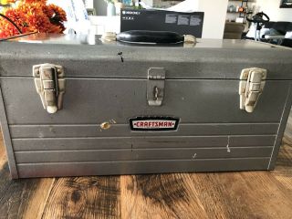 Vintage Craftsman Gray Metal Single Compartment Hand Tool Box 18” X 10”