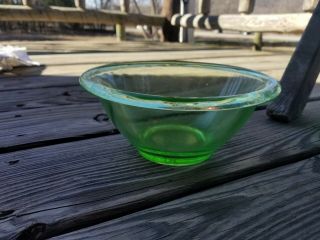 Vintage Green Vaseline Depression Glass Mixing Bowl 7 3/4 X 3 " Plain Rolled Rim