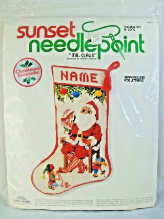 Vtg Sunset Needlepoint Mr.  Claus Christmas Stocking Kit 6031 1979