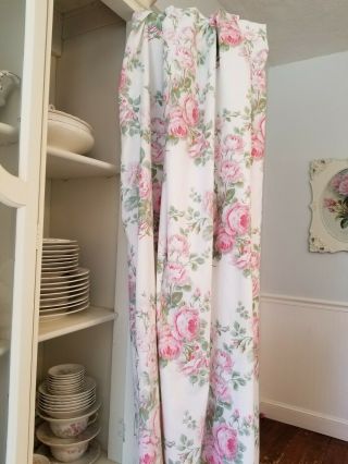 Vintage Laura Ashley Shabby Cottage Country Roses Drapes Curtains Pair
