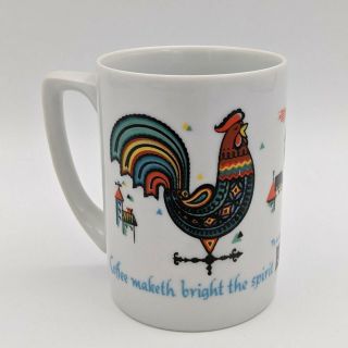 Vintage Berggren Rooster Coffee Mug - Coffee Maketh Bright The Spirit