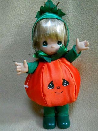Vintage Precious Moments Halloween Doll / 9 " Girl In Pumpkin Costume